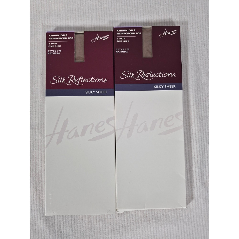 Hanes Silk Reflections Silky Sheer Knee Highs 4 Pairs in Natural Reinforced Toe